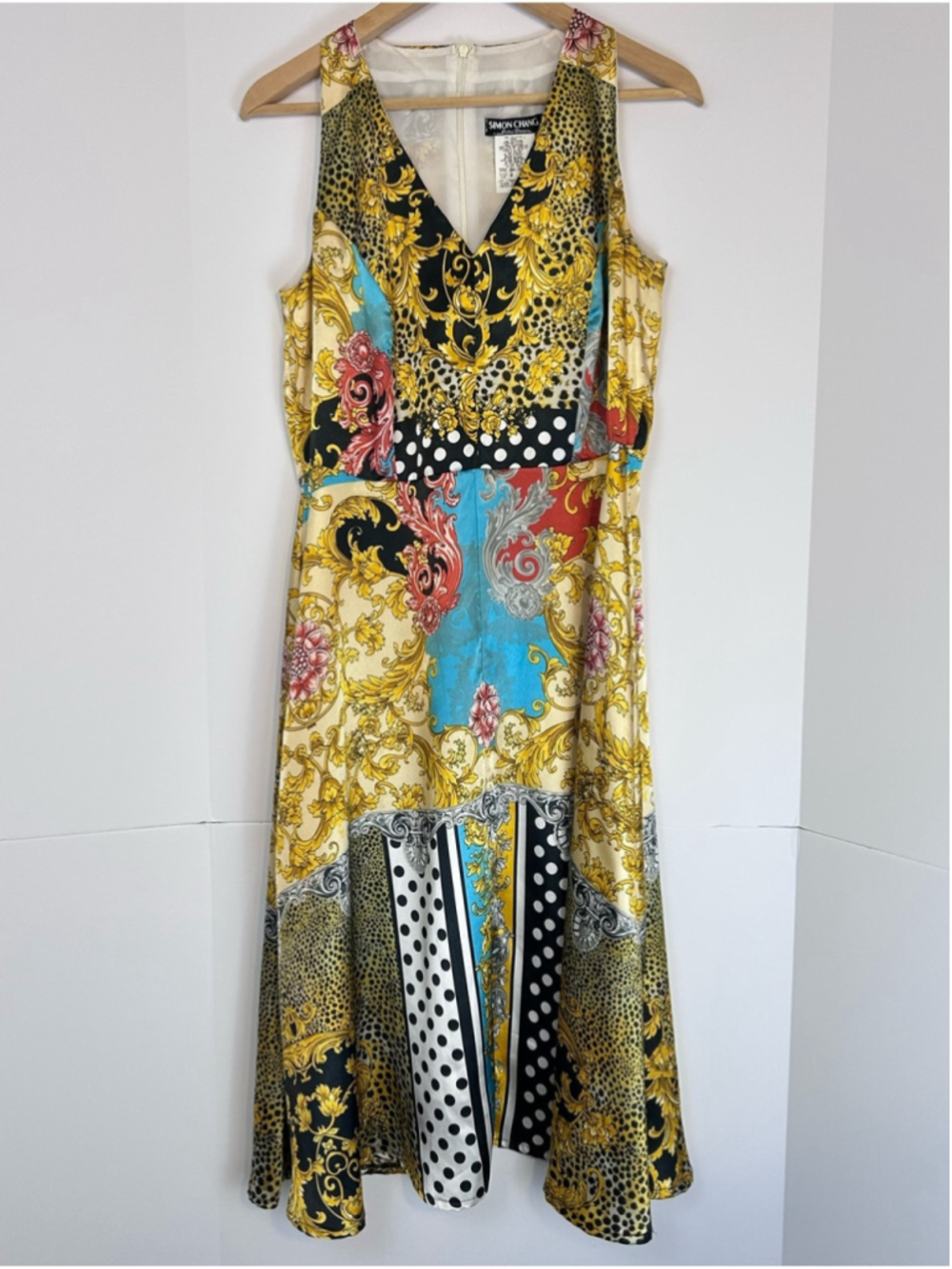 Simon Chang Baroque Mixed Print Maxi Dress Multicolor Size 8